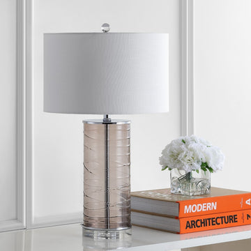 Cole 27.5" Modern Fused Glass Cylinder LED Table Lamp - JONATHAN Y